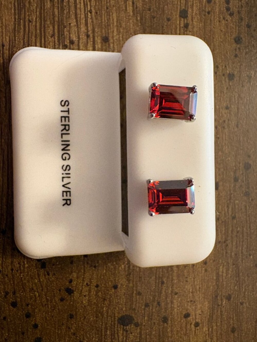 Sterling Silver Emerald Cut Garnet Stud Earrings